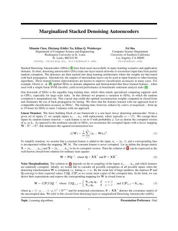 Marginalized Stacked Denoising Autoencoders