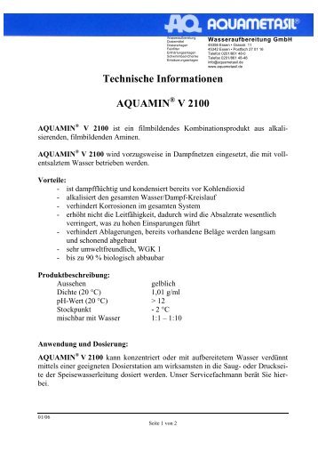 V 2100 - Aquametasil Wasseraufbereitung Gmbh