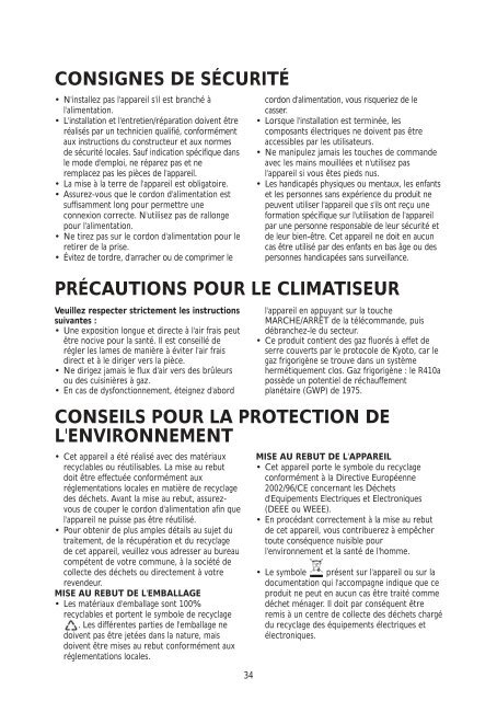 consignes de sécurité précautions pour le climatiseur conseils pour ...