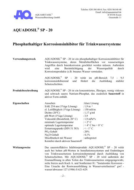 20 Phosphathaltiger Korrosionsinhibitor für Trinkwassersysteme