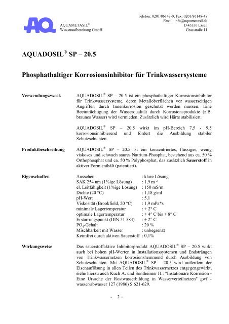 20.5 Phosphathaltiger Korrosionsinhibitor für Trinkwassersysteme