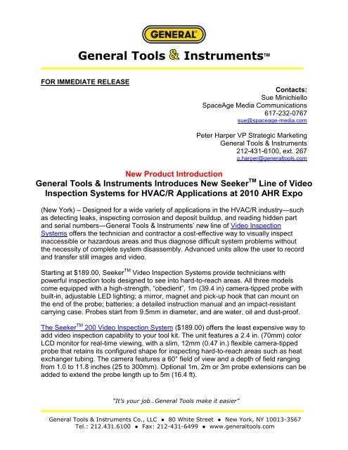 general tools & instruments introduces new seeker line of video ...
