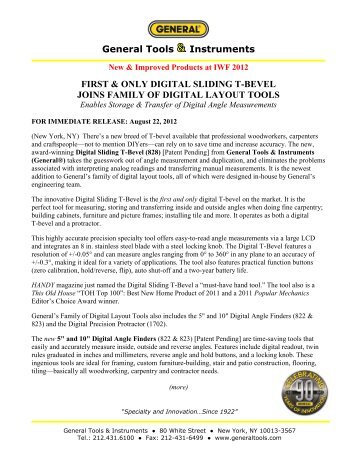 FOR IMMEDIATE RELEASE - General Tools And Instruments