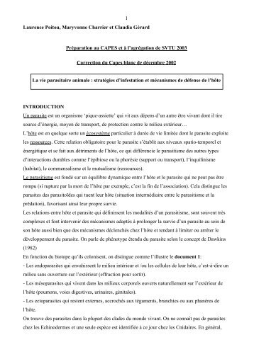 La vie parasitaire : stratégies d'infestation et mécanismes ... - Ecobio