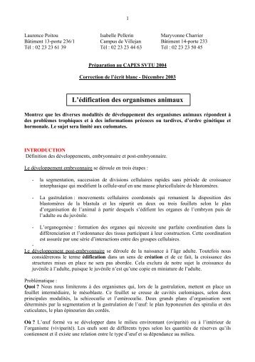 L'édification des organismes animaux - Ecobio