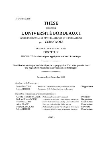 Modélisation et Analyse mathématique de la propagation d ... - Ecobio