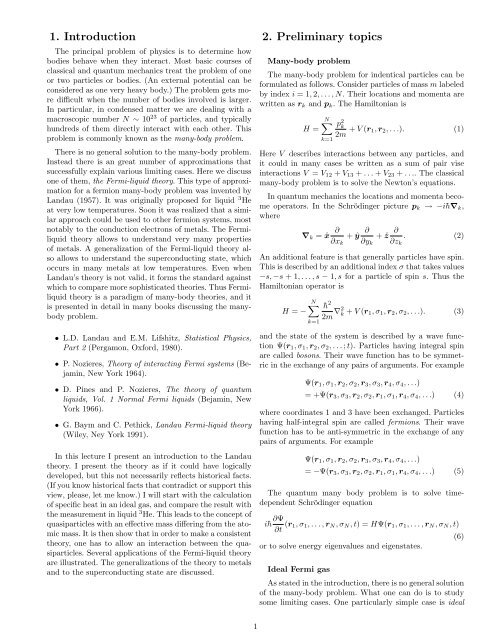Introduction to Landau's Fermi Liquid Theory - Low Temperature ...