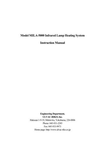 Model MILA-5000 Infrared Lamp Heating System Instruction Manual