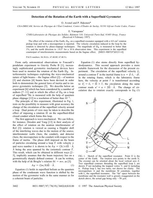 Detection of the Rotation of the Earth with a Superfluid ... - iramis - CEA