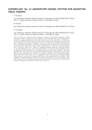 SUPERFLUID 3He - Low Temperature Laboratory
