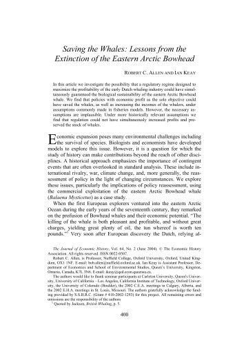 Saving the Whales: Lessons from the Extinction of the Eastern Arctic ...