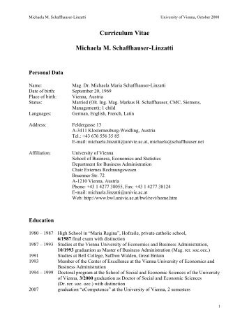 Curriculum Vitae Michaela M. Schaffhauser-Linzatti - Lehrstuhl für ...