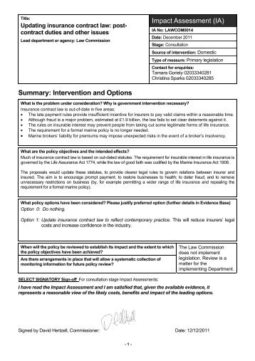 Impact Assessment (IA) Summary: Intervention ... - Law Commission