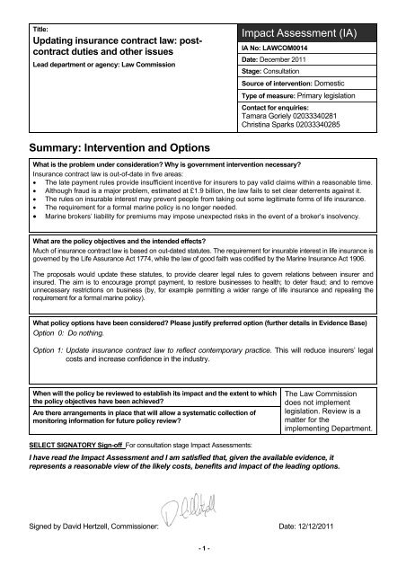 Impact Assessment (IA) Summary: Intervention ... - Law Commission