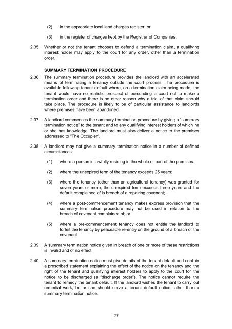 Termination of Tenancies for Tenant Default - Law Commission