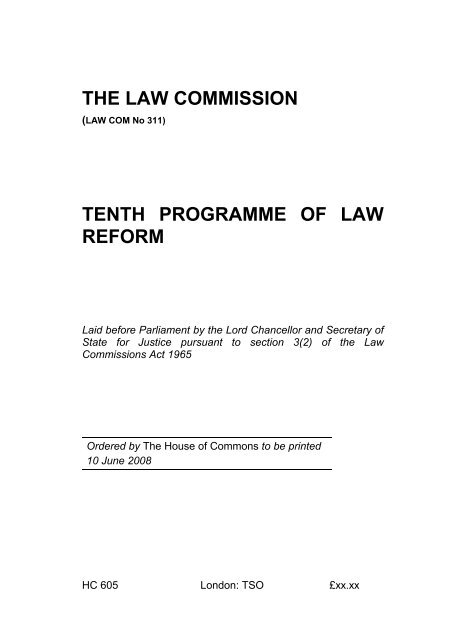 10th Programme of Law Reform - Law Commission - Ministry of Justice