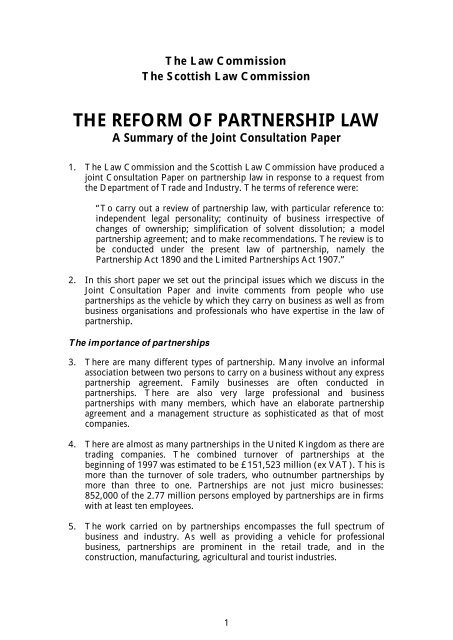 Partnership Law Consultation Summary - Law Commission