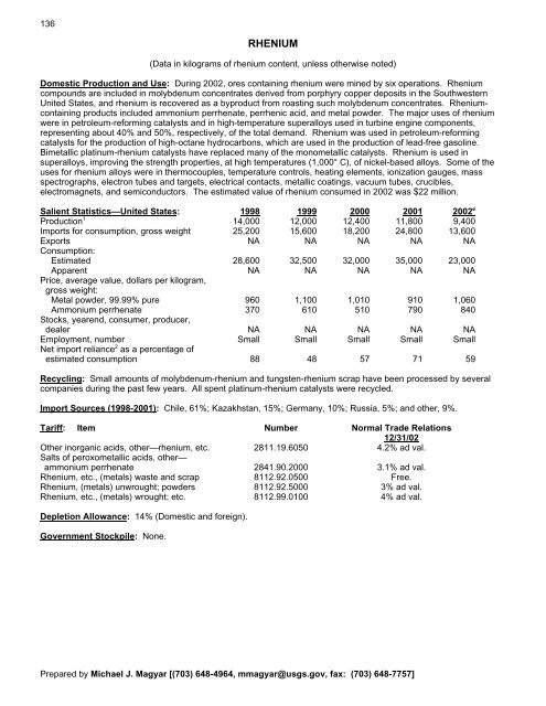 Mineral Commodity Summaries 2003 - Mineral Resources Program ...