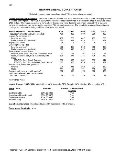 Mineral Commodity Summaries 2003 - Mineral Resources Program ...