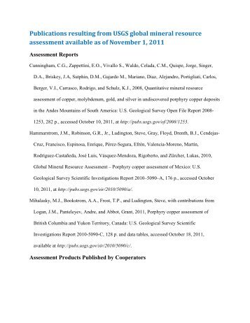 Publications resulting from USGS global mineral resource ...