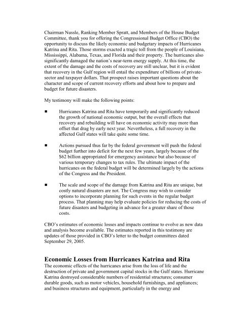 Macroeconomic and Budgetary Effects of Hurricanes Katrina and Rita