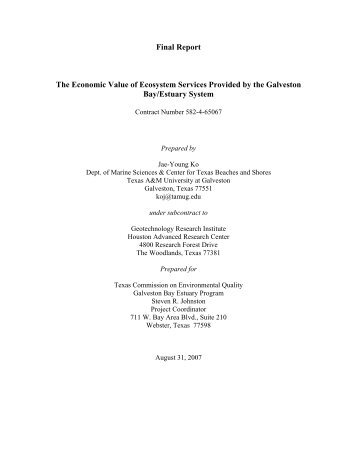 Final Report The Economic Value of Ecosystem Services - Houston ...