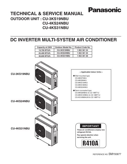 technical &amp; service manual dc inverter multi-system air ... - Panasonic