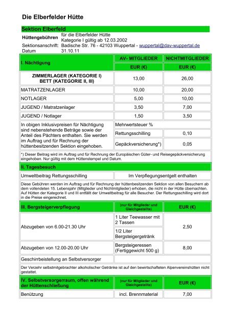 Elberfelder Hütte Gebuehren (PDF 60,4 KB) - DAV Sektion Wuppertal