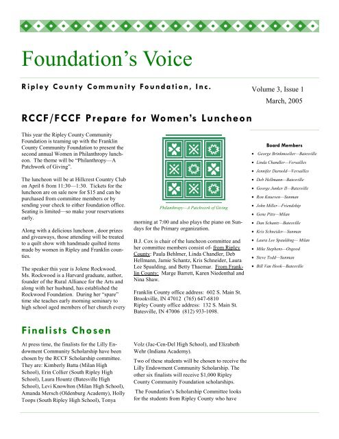 Foundation's Voice - Ripley County Community Foundation