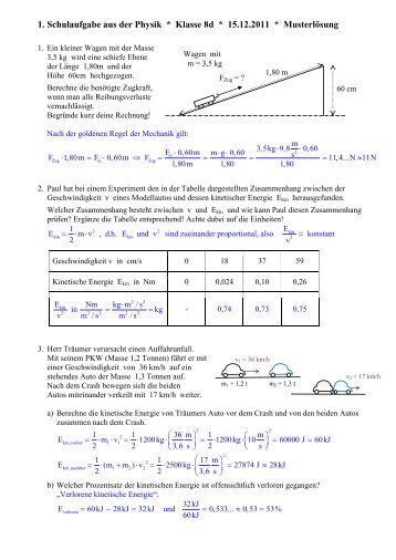 Lösung zur 1. Schulaufgabe - Physik und Mathematik