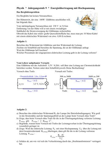 Physik * Klasse 9b * Energieübertragung mit Hochspannung