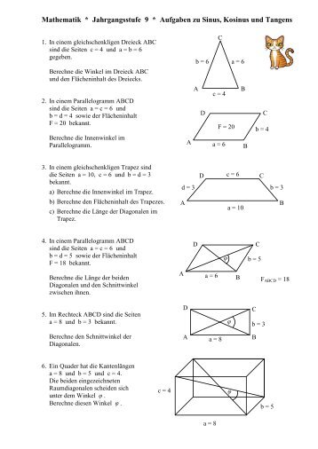 Aufgaben zu Tangens, Sinus und Kosinus