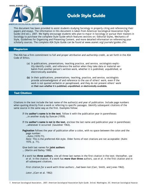 ASA Quick Style Guide - American Sociological Association