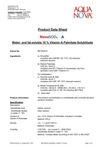 Product Data Sheet A Water- and fat-soluble 10 % Vitamin - Aquanova