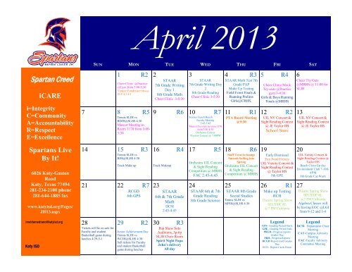 Parent Calendar revised 4-29-13 - Campuses - Katy ISD