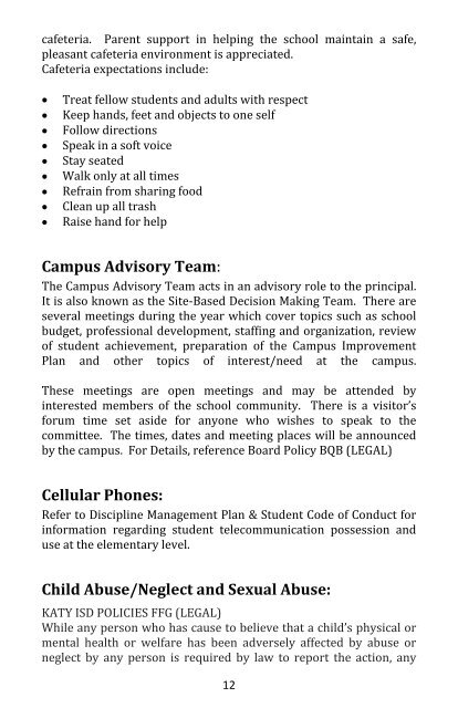 Shafer Elementary Student Handbook - Campuses - Katy ISD