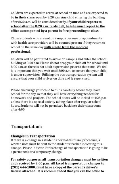 Shafer Elementary Student Handbook - Campuses - Katy ISD