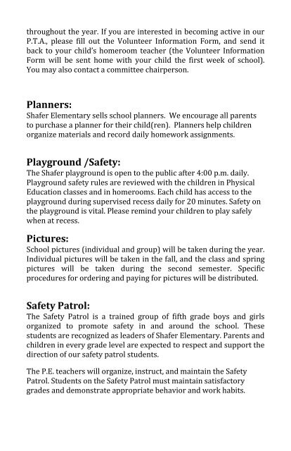 Shafer Elementary Student Handbook - Campuses - Katy ISD