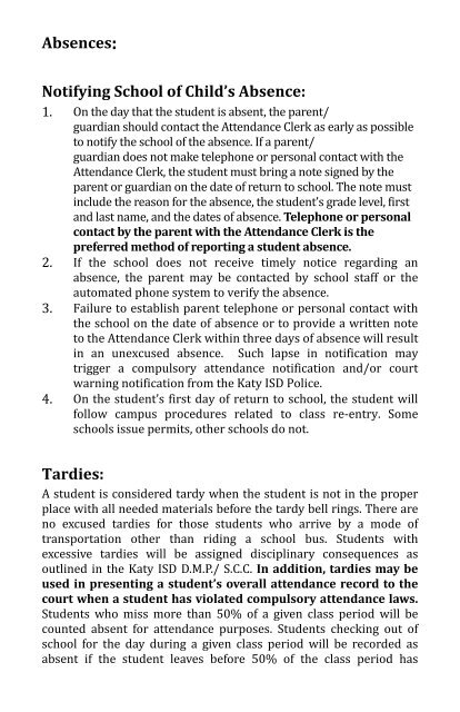 Shafer Elementary Student Handbook - Campuses - Katy ISD