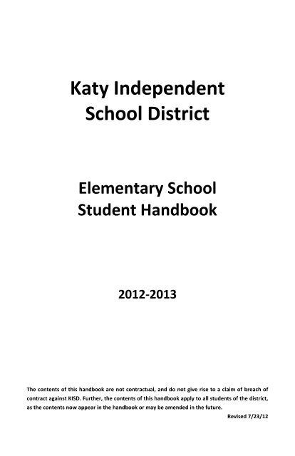 Winborn Elementary Student Handbook.pdf - Campuses - Katy ISD