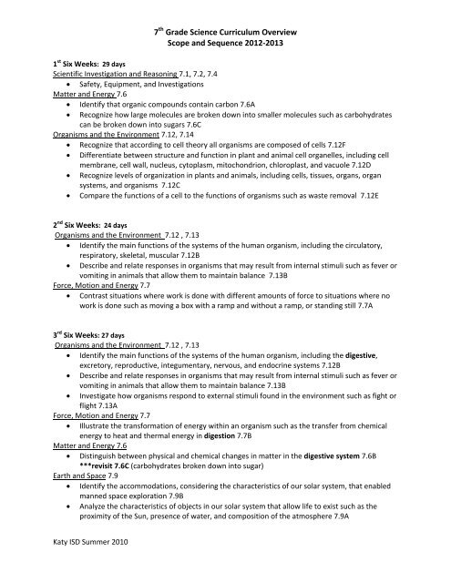 7th_Grade_Science_Scope_and_Sequence_2012-2013 - Katy ISD