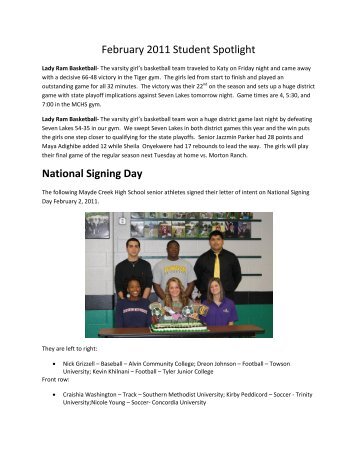 February 2011 Student Spotlight National Signing Day