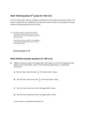 Math TAKS Question 6th grade for TEK 6.2C Math STAAR example ...