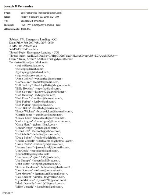 Joseph M Fernandez 2/9/2007 Subject: FW: Emergency Landing ...