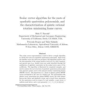 Scalar?vector algorithm for the roots of quadratic quaternion ...