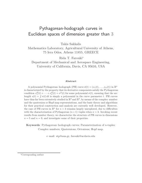 Pythagorean-hodograph curves in Euclidean spaces of dimension ...