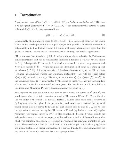 Pythagorean-hodograph curves in Euclidean spaces of dimension ...