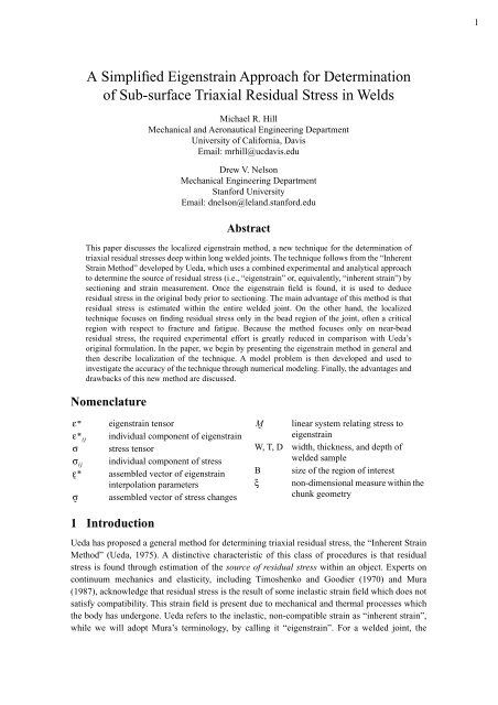 A Simplified Eigenstrain Approach - Department of Mechanical and ...