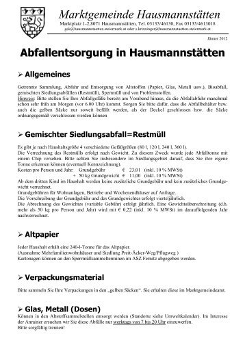 Info Müllabfuhr Zuzüge ab 2012 - Hausmannstätten