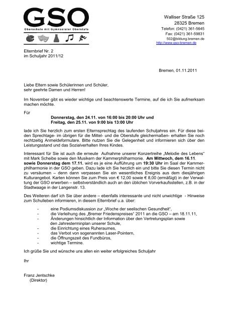 Elternbrief Nr. 2 vom 1. November 2011 - Gesamtschule Bremen-Ost ...